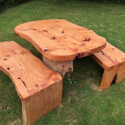 Tree Log Table and Benches - Outdoor Dining Sets