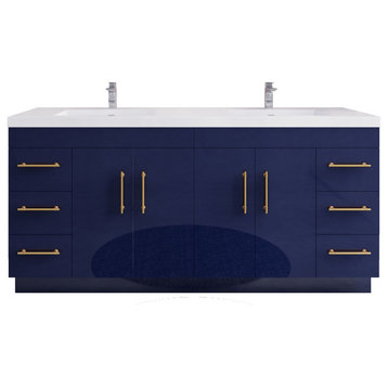 Rosa 72" Double Sink Freestanding Vanity with Reinforced Acrylic Sinks, Glossy Night Blue