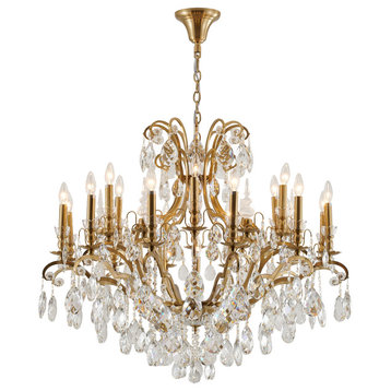 Clear Crystal Chandelier, Antique Brass