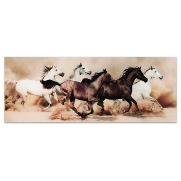 "Stampede" Horse Wall Art Tempered Glass Contemporary Artwork 63" x 24"