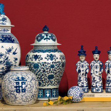 Blue and White Figurines and Jars