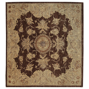 EORC Brown Hand Knotted Wool Agra Rug 6'7 x 9'6