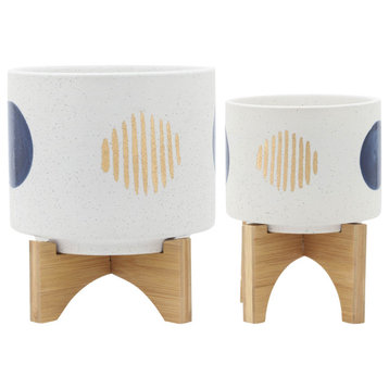 2-Piece Set Funky Planter With Stand, White