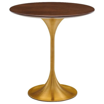 Modway Lippa 20" Round Modern Wood/Stainless Steel Side Table in Cherry/Gold