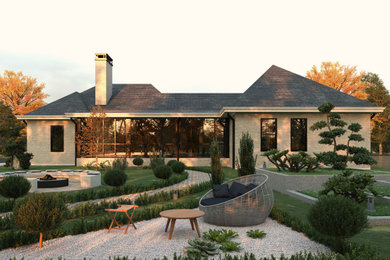 This is an example of a large mid-century modern partial sun backyard concrete paver landscaping in Atlanta for spring.
