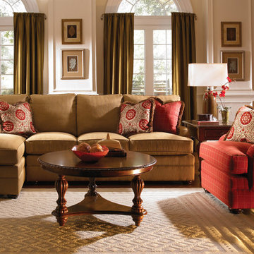 Living room featuring custom upholstery