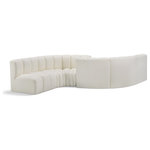 Meridian Furniture - Arc Vegan Leather Upholstered 6-Pc. Facing Modular Sectional, Cream - Unleash modern opulence with the Arc Vegan Leather 6pc. Sectional. Crafted for the modern connoisseur, this Sectional injects an air of refined luxury into any space. Its sleek silhouette, upholstered in supple cream vegan leather, exudes timeless sophistication while the deep channel tufting adds textural intrigue, further elevating the chair's visual appeal. The modular design makes it a versatile chameleon, effortlessly adapting to your evolving needs and preferences. Whether you envision it gracing a chic living room corner, basking in the glow of a bedroom window, or adding a touch of drama to a home office, the Arc seamlessly complements your unique interior aesthetic.