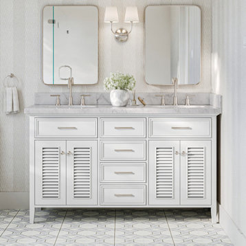 Ariel Kensington 61" Oval Sinks Bath Vanity, White, 1.5" Carrara Marble