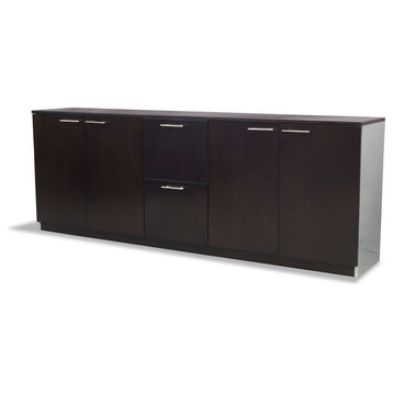 86.5" Modern Reagan Dark Walnut Wood Cabinet 2 Storage Drawers 4 Storage Doors