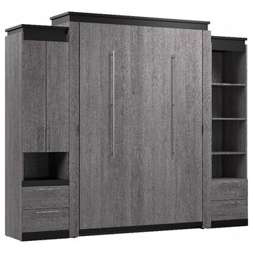 Bestar Orion 104" Queen Murphy Bed and Narrow Storage with Drawers in Bark Gray