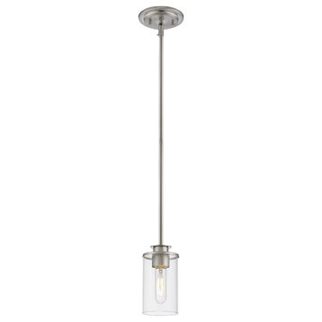 Savannah 1-Light Mini Pendant, Brushed Nickel With Clear Glass