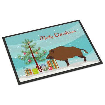 Caroline's TreasuresWild Boar Pig Christmas Doormat 24x36 Multicolor