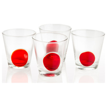 Clear Double Old-Fashioned w/ Red Dot, Set of 4
