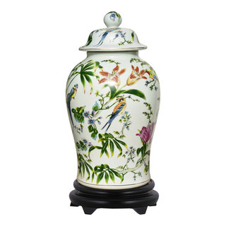 Legend of Asia White & Black Pomegranate Vase with Feathers