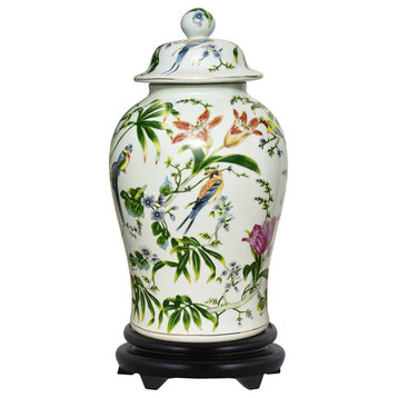 Porcelain Chinoiserie Bird Scene Temple Jar 19"