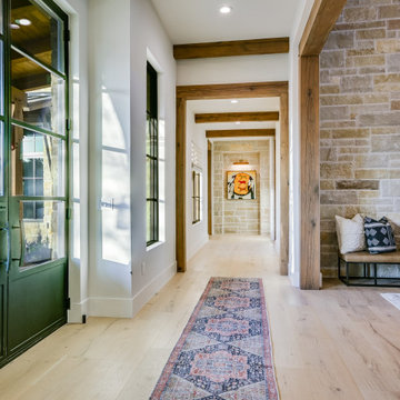 Hill Country Ranch House Front Entry Hall with Wood Beams