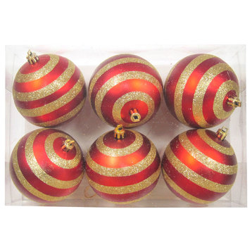 6-Pack Red Ball Ornament With Lines