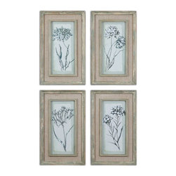 www.essentialsinside.com: aqua flowers framed art, set of 4 - Artwork