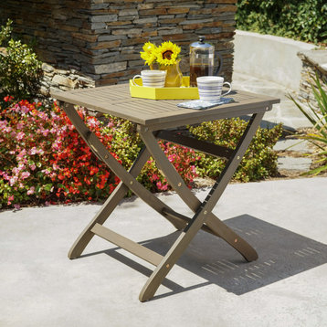 GDF Studio Versaille Outdoor Foldable Acacia Wood Bistro Table, Gray