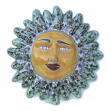 Green Peacock Talavera Ceramic Sun Face