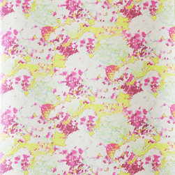 WILWORTH &ndash; LIME GREEN, BURGUNDY SMALL HYDRANGEA ON FOIL Pattern Number: 2016-100 - Wallpaper