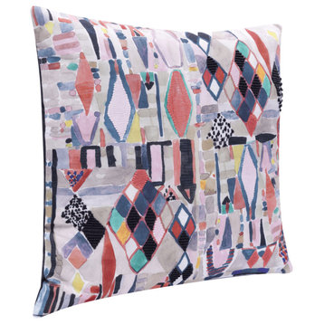 24" X 24" Red Pink Blue Gray And Black Polyester Abstract Zippered Pillow