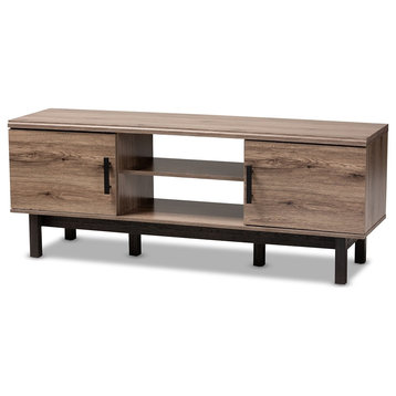 Modern and Contemporary 2-Tone Oak And Ebony Wood 2-Door TV stand