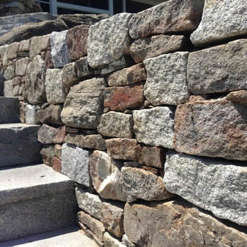 Mixed Fieldstone Retaining Wall and Granite Steps