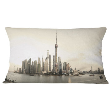 Shanghai S Modern Architecture Cityscape Photo Throw Pillow, 12"x20"