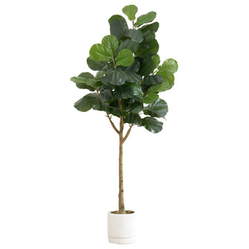 6ft. Artificial Fiddle Leaf Fig Tree with White Decorative Planter