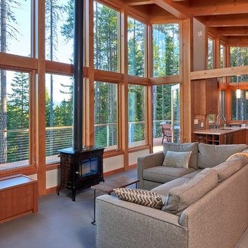 The open living room with northern territorial views of the Cascades.