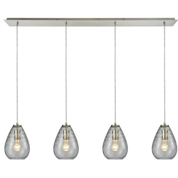 Lagoon 4-Light Linear Pan in Satin Nickel with Clear Water Glass Pendant