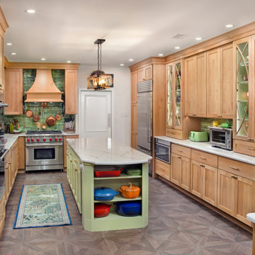 Artisan European-Style Transitional Kitchen |Natural Maple & Sage Green Accents