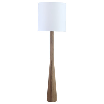 Adan 70" Tall Modern Oak Carved Floor Lamp With White Drum Shade