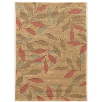 Linon Trio Leaves Polyester 8'x10' Area Rug in Beige