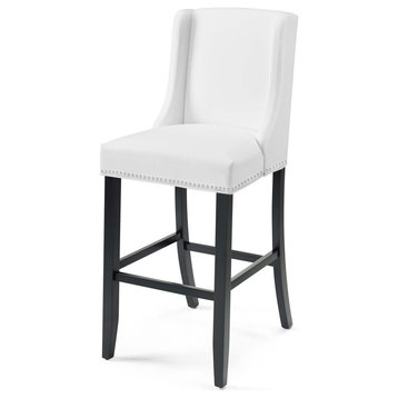 Bar Stool Chair Barstool, Faux Leather, Wood, White, Modern, Bar Pub Cafe Bistro