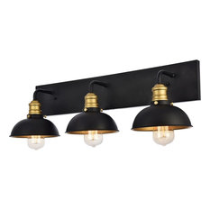 Anders Collection Wall Sconce, 27"x8.3", 3-Light, Black and Brass Finish