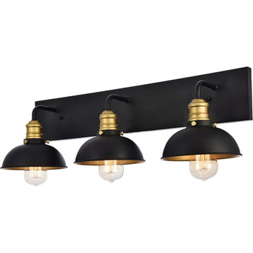 Anders Collection Wall Sconce, 27"x8.3", 3-Light, Black and Brass Finish
