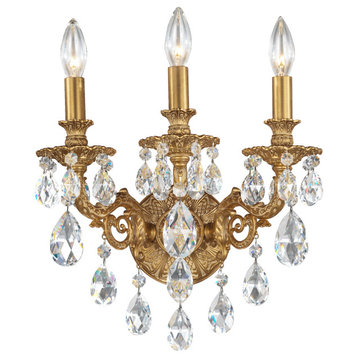 Schonbek 5643-22O, 3 Light Crystal Sconce In Heirloom Gold