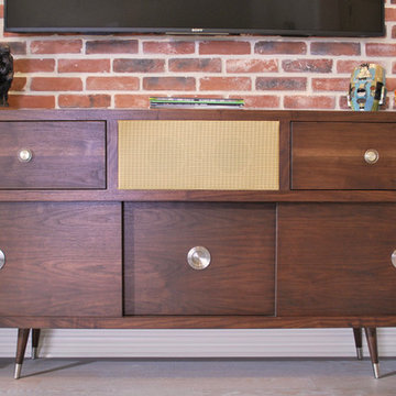 Custom media console with record player and speaker