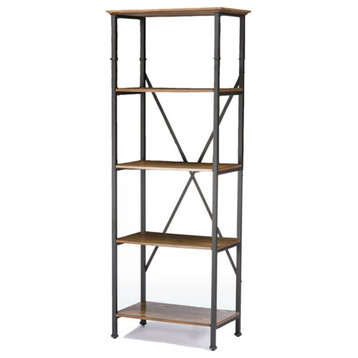 Bowery Hill Contemporary 4 Shelf Bookcase in Brown and Gray