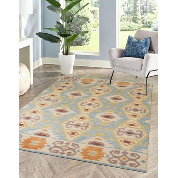 Hand Knotted Wool Light Blue Traditional Floral Piled Kilim Rug, 9' X 12'