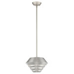 Livex Lighting - Livex Lighting Brushed Nickel 1-Light Mini Pendant - A celebration of classic Danish lighting architecture, the Amsterdam mini pendant is elegantly tidy, creating lovely form out of functional necessity. The tiered metal shade echoes the shade's curvature and creates clean and bright ambience.