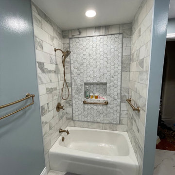 Master Bathroom, Blues, Golds and whites