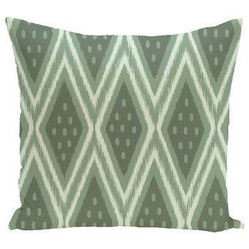 Ikat Diamond Dot Geometric Print Outdoor Pillow, Herb Green, 18"x18"