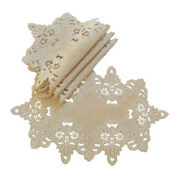 Xia Home Fashions - Victorian Lace Embroidered Cutwork Placemats, 12"x18", Set of 4 - Placemats