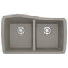 Karran Undermount Quartz 33" 50/50 Double Bowl Kitchen Sink, Concrete