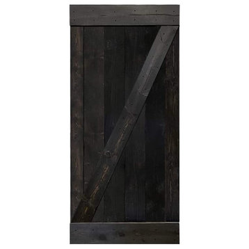 Stained Solid Pine Wood Sliding Barn Door, Charcoal Black, 42"x84", Z Bar
