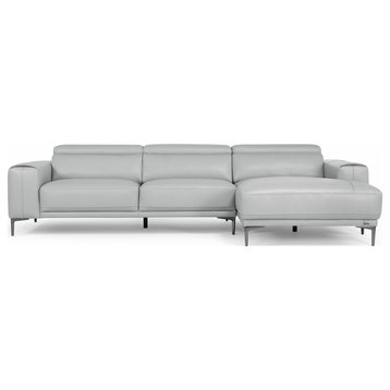 Rousso Grey Leather Sectional with Ratcheting Headrests, Right Chaise