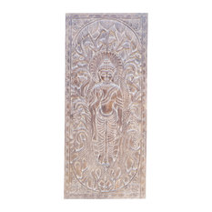 Consigned Buddha Blessing Bowl Wall Art, Vintage Hand Carved Door Panel
